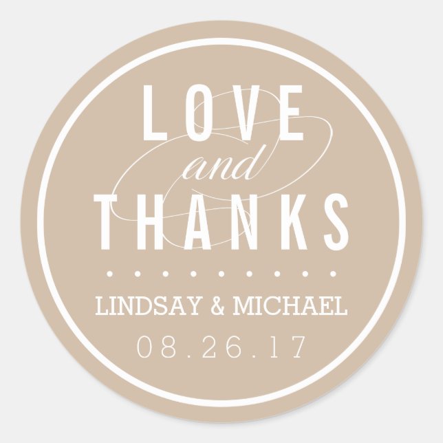 Sticker Rond Tan et mariage blanc Favoriser le Merci (Devant)