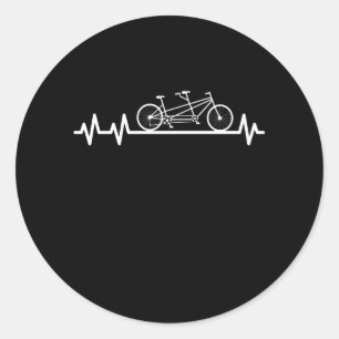 Sticker Rond Tandem Bicycle Heartbeat Pulse Cyclist Couple