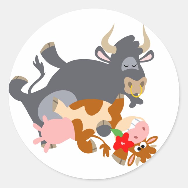 Sticker Rond Tango ! ! (taureau et vache de dessin animé) autoc (Devant)