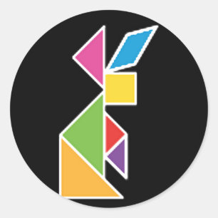 Sticker Rond tangram rabbit lapin
