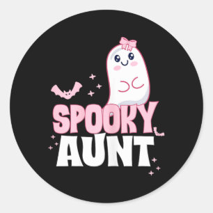 Sticker Rond Tante effrayante famille mignonne rose fantôme bla