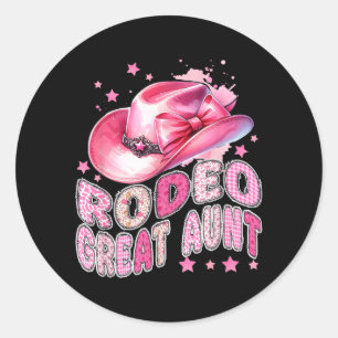 Sticker Rond Tante formidable du rodéo vachette rose 1er annive