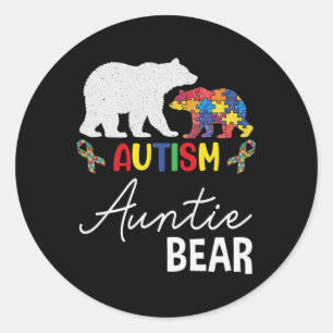 Sticker Rond Tante Ours Sensibilisation sur l'autisme Tante Fem