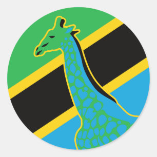 Sticker Rond Tanzanie Giraffe Drapeau animal national tanzanien