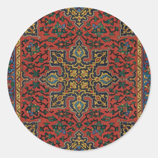 Sticker Rond Tapis Perse Tapis Rouge Bleu classique (Devant)