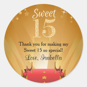 Sticker Rond Tapis rouge Hollywood Star Sweet 15 Favors