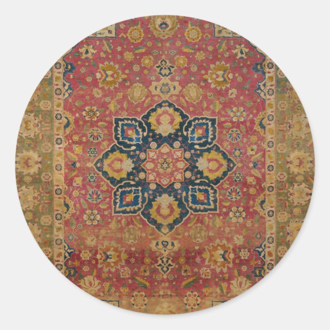 Sticker Rond Tapis rouge or Kashan tapis Perse Asiatique (Devant)