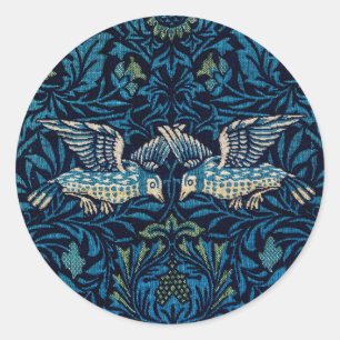 Sticker Rond Tapisserie florale de William Morris Blue Birds Cl