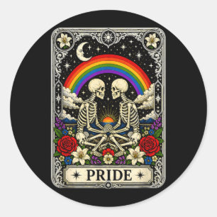 Sticker Rond Tarot LGBT Squelette Fierté Gay Droits Égaux LGBTQ