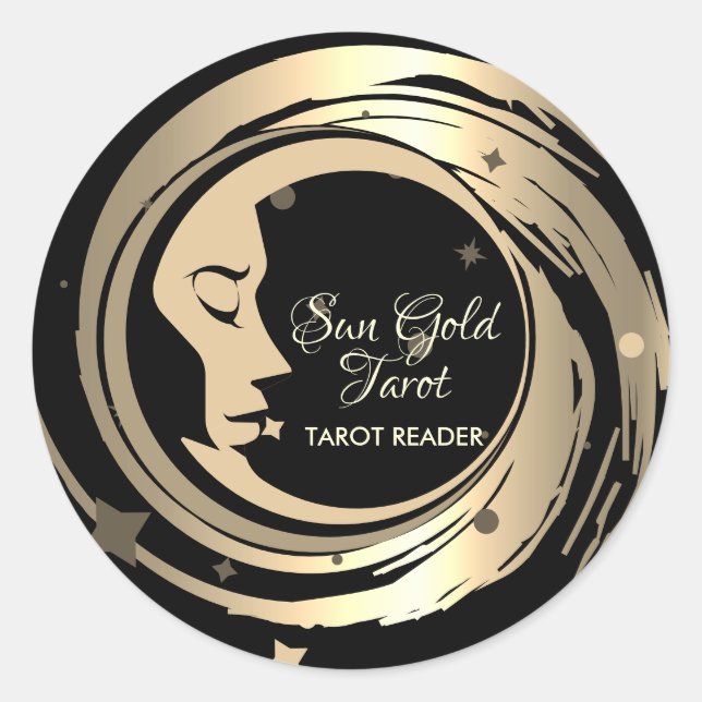 Sticker Rond Tarot Reader Gold Stars Moon (Devant)