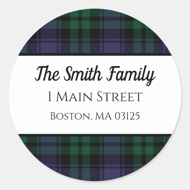 Sticker Rond Tartan Black Watch, adresse de retour Plaid (Devant)