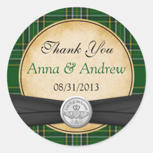 Sticker Rond Tartan irlandais Celtic Claddagh Lucky en Mariage 