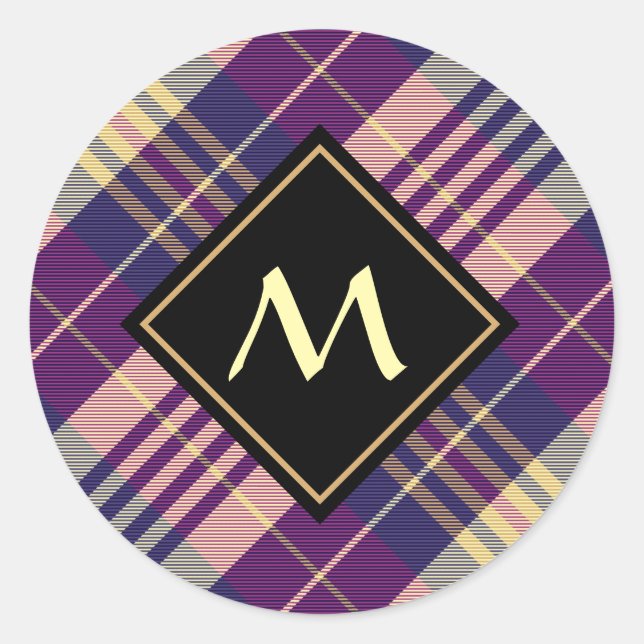 Sticker Rond Tartan mauve, or et bleu (Devant)
