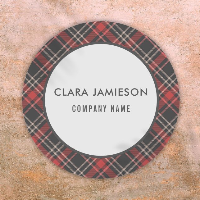 Sticker Rond Tartan Motif Plaid Entreprise Nom (Tartan Pattern Plaid Business Company Name Classic Round Sticker)