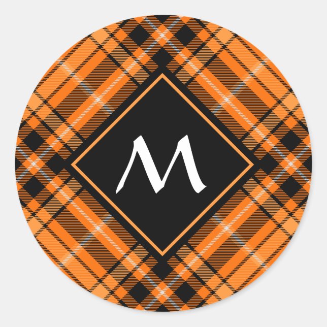 Sticker Rond Tartan orange d'Halloween (Devant)