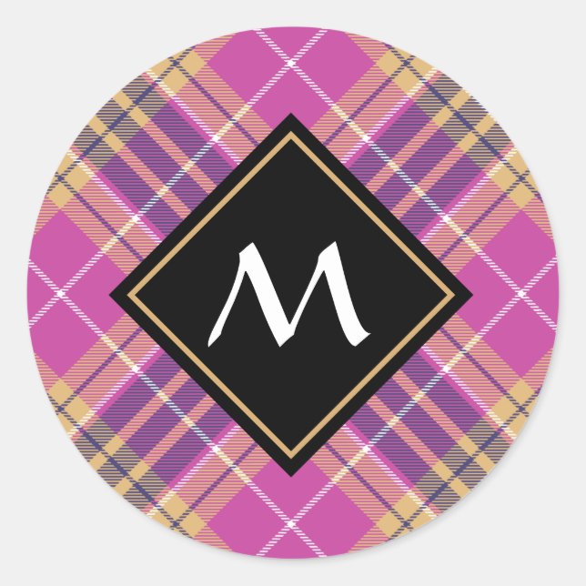 Sticker Rond Tartan rose, or et bleu (Devant)