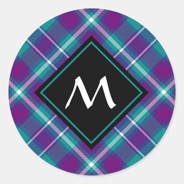 Sticker Rond Tartan vert de mer, violet et bleu (Devant)