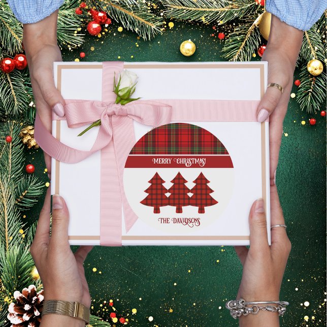 Sticker Rond Tartan vert rouge (Créateur téléchargé)