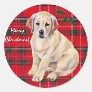 Sticker Rond Tarte à chiot du Labrador jaune de Noël
