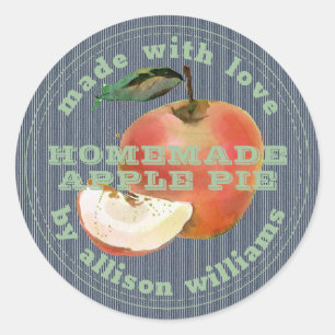 Sticker Rond Tarte à la pomme maison rustique bleu vert