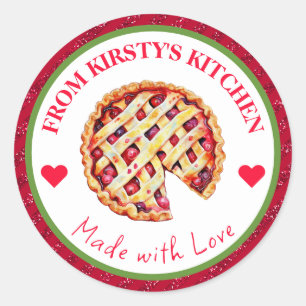 Sticker Rond Tarte aux cerises de cuisine fait maison aquarelle
