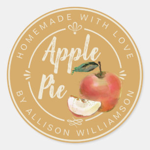 Sticker Rond Tarte aux pommes maison en or miel rustique