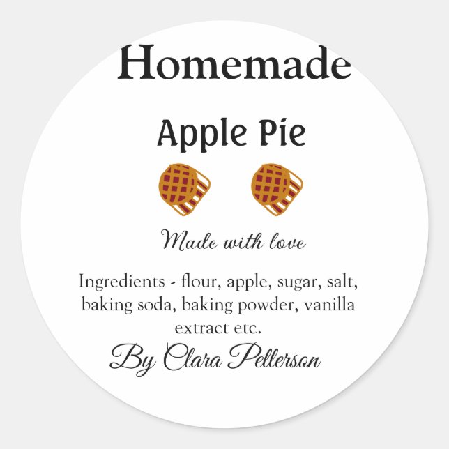 Sticker Rond Tarte aux pommes maison faite avec amour ajouter d (Devant)