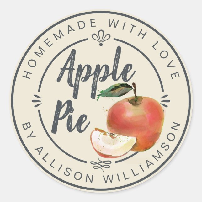 Sticker Rond Tarte aux pommes rustique blanche antique fait mai (Devant)