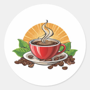Sticker Rond Tasse à café rouge