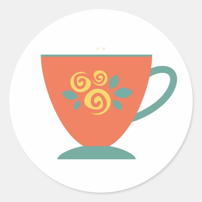 Sticker Rond Tasse à thé traditionnelle en porcelaine orange et (Devant)