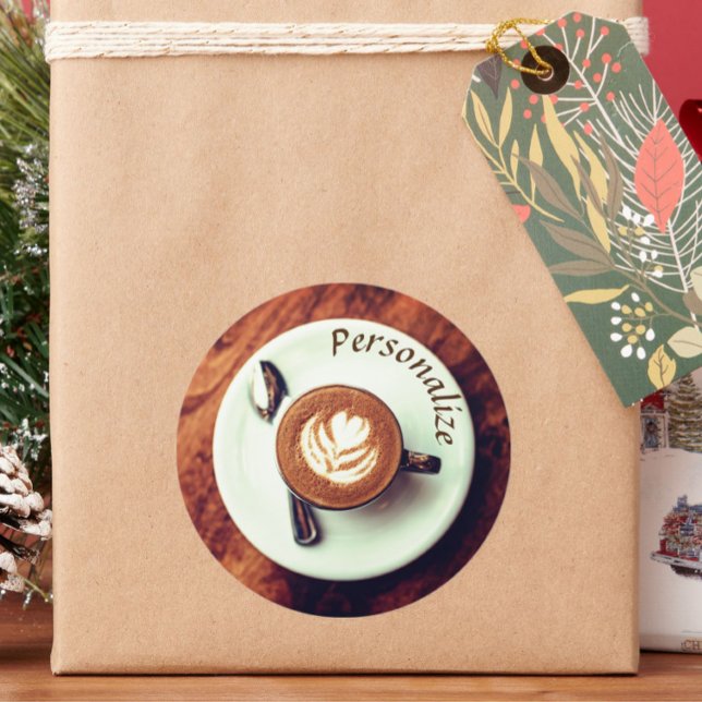 Sticker Rond Tasse de café cappuccino brun latte blanc (Créateur téléchargé)