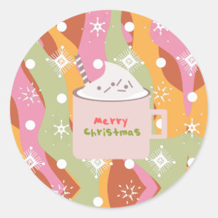Sticker Rond Tasse de feu de camp groovy Noël 