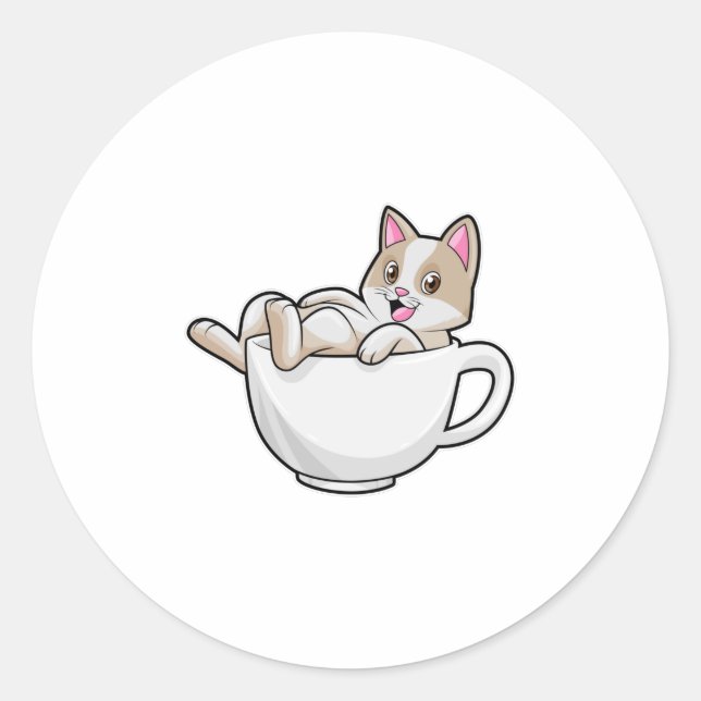 Sticker Rond Tasse de thé de chat (Devant)