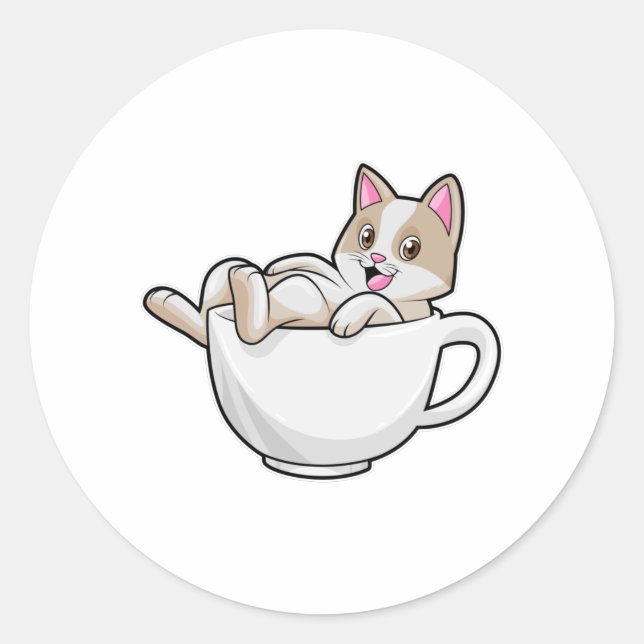 Sticker Rond Tasse de thé de chat (Devant)