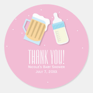Sticker Rond Tasse pour bébé à la bière Faveur de douche rose