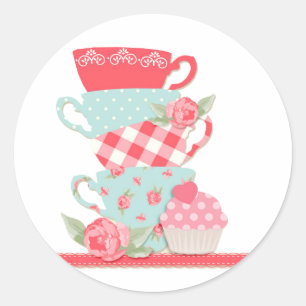 Sticker Rond Tasses à thé et Roses