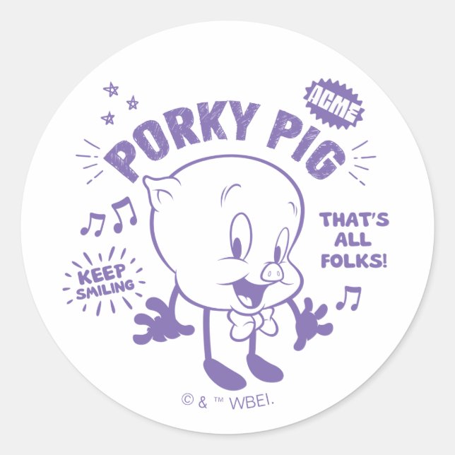 Sticker Rond Tasty Retro Porky Pig (Devant)