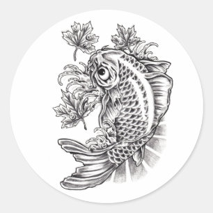 Sticker Rond tatouage à la carpe de poisson japonais oriental 
