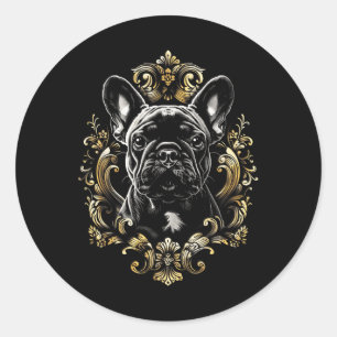 Sticker Rond Tatouage Art Français Bulldog Baroque Français Bul