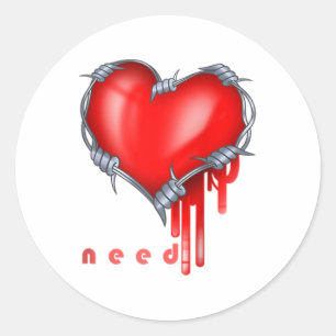 Sticker Rond Tatouage cardiaque, Valentines Day Femmes Raglan B