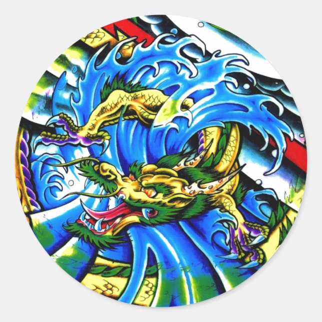 Sticker Rond tatouage de dragon oriental cool (Devant)
