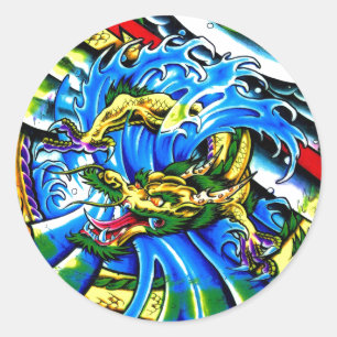 Sticker Rond tatouage de dragon oriental cool