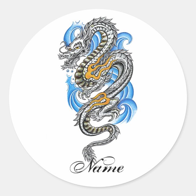 Sticker Rond tatouage de dragon Oriental cool (Devant)