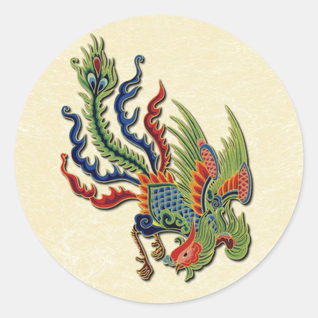 Sticker Rond Tatouage de paon chinois riche (Devant)