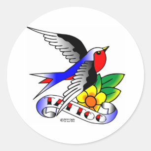Sticker Rond Tatouage d'hirondelle vieille peau