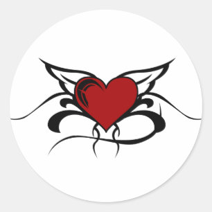Sticker Rond Tatouage du coeur ailé