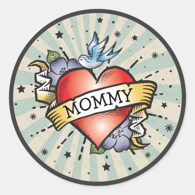 Sticker Rond Tatouage du coeur de rock et de roll (Devant)