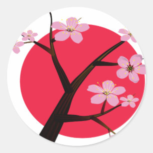 Sticker Rond Tatouage japonais en fleurs de cerisier