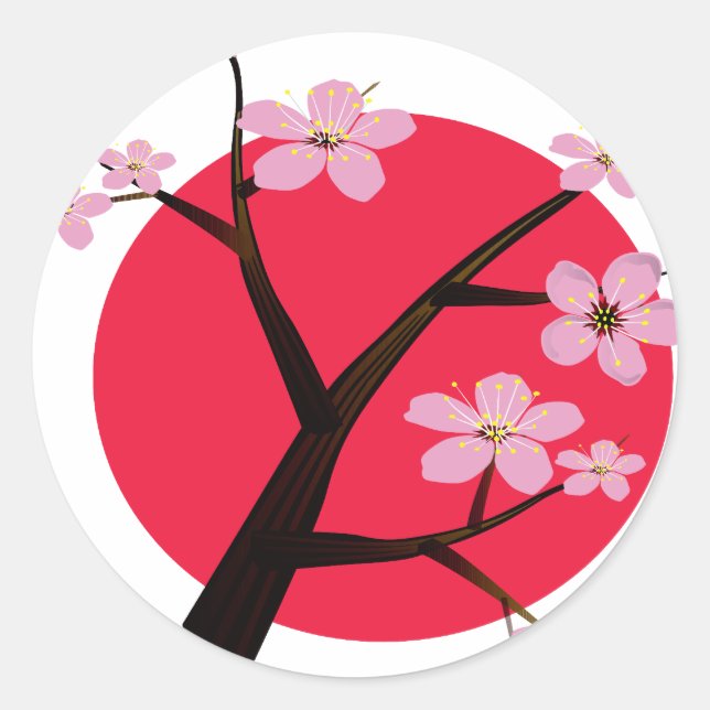 Sticker Rond Tatouage japonais en fleurs de cerisier (Devant)