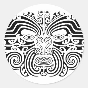 Sticker Rond Tatouage Maori - Noir et Blanc